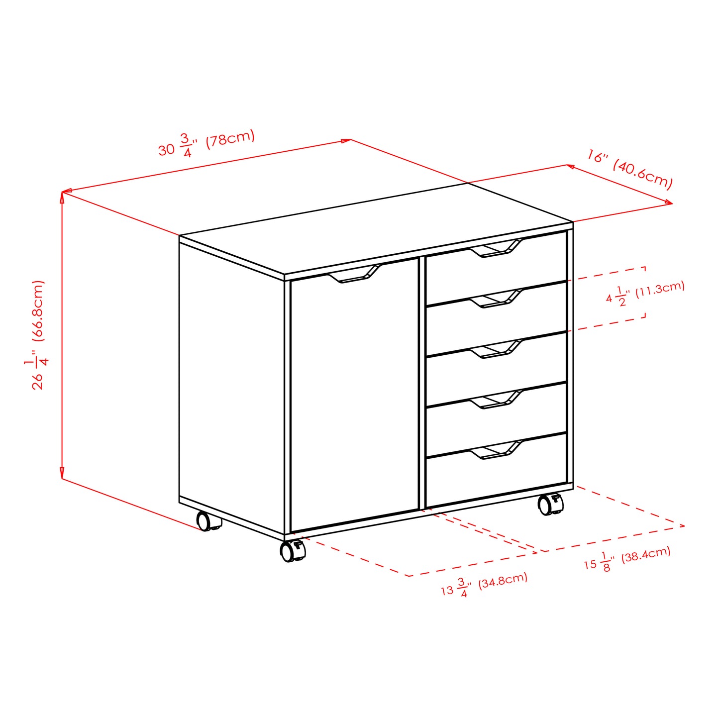 Halifax Wide Storage Cabinet, 5-Drawer, Black