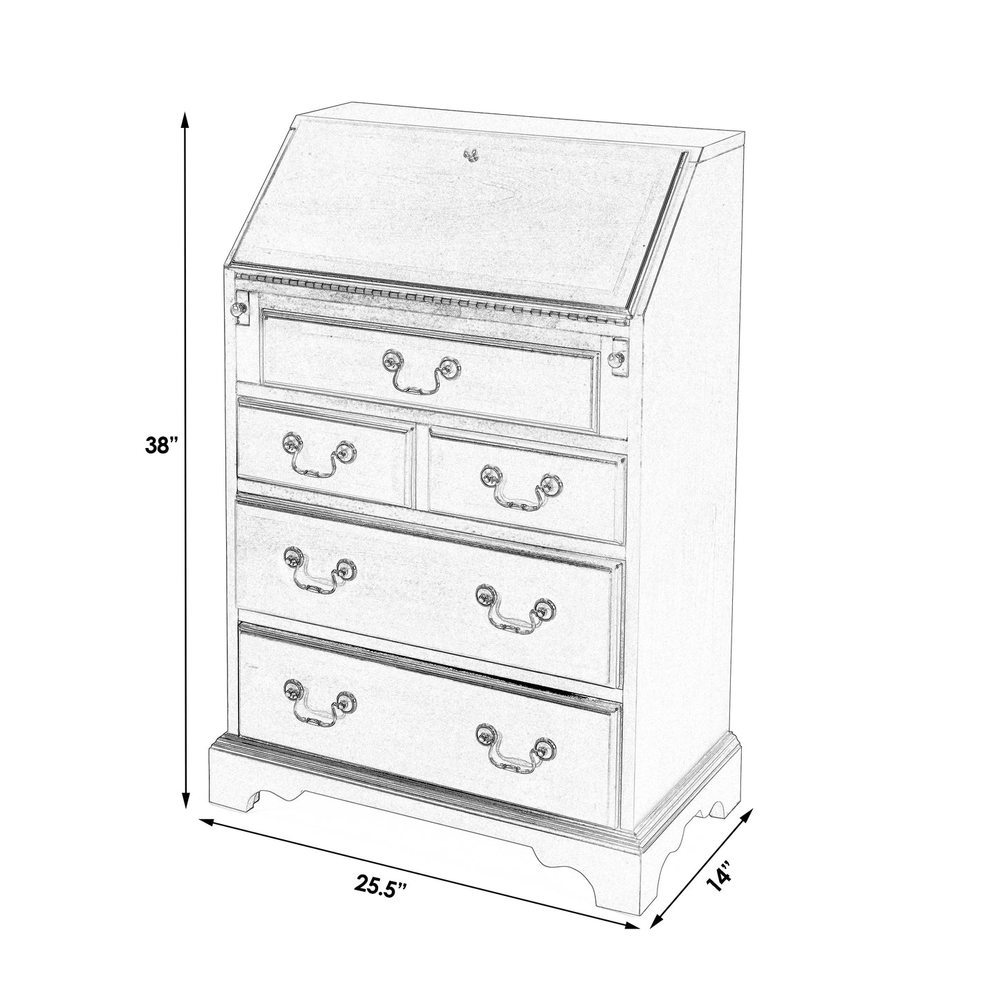 Butler Specialty Company Danforth 25.5 in. W Rectangular Wood 5 Drawer Secretary with Drop Front Writing Surface, Dark Brown