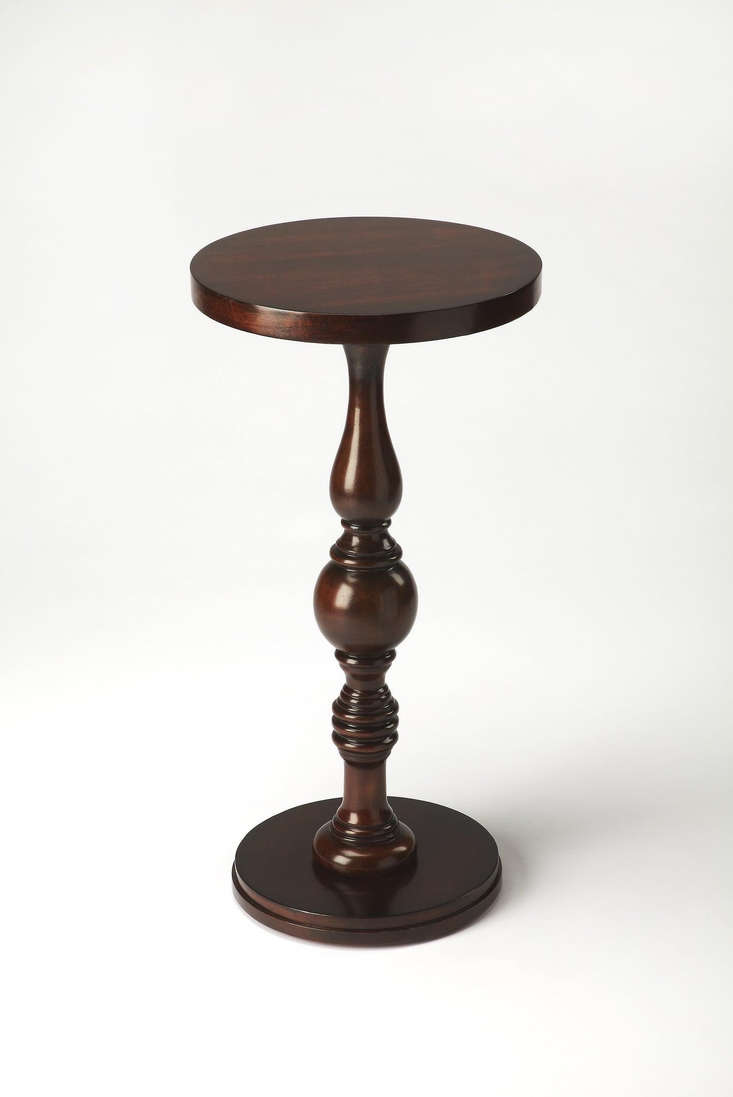 Butler Specialty Company Camilla 14 in. W Round Wood Pedestal Base Side Table, Dark Brown