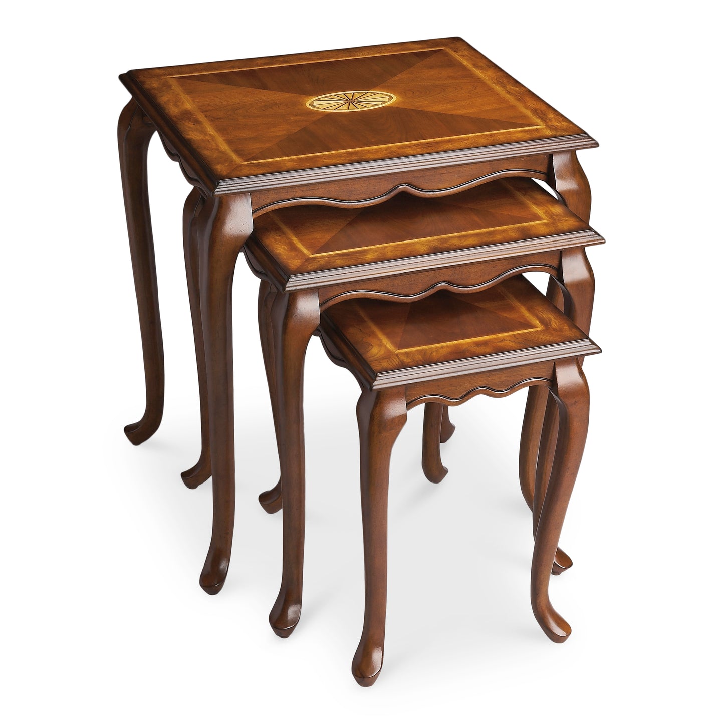 Butler Specialty Company Thatcher 22 in. W Rectangular Solid Wood Set of 3 Traditional Nesting Tables, Medium Brown
