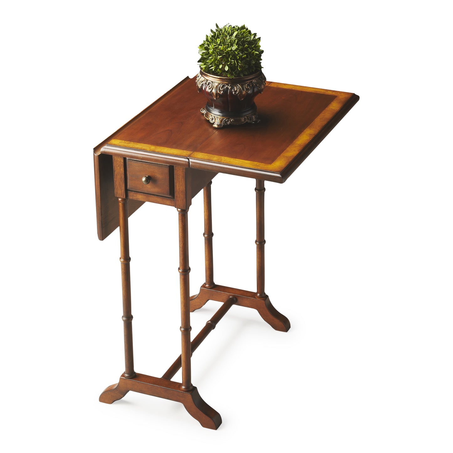 Butler Specialty Company Darrow 24 in. W Fully Extended Rectangualr Wood Drop-Leaf 1 Drawer Side Table, Medium Brown