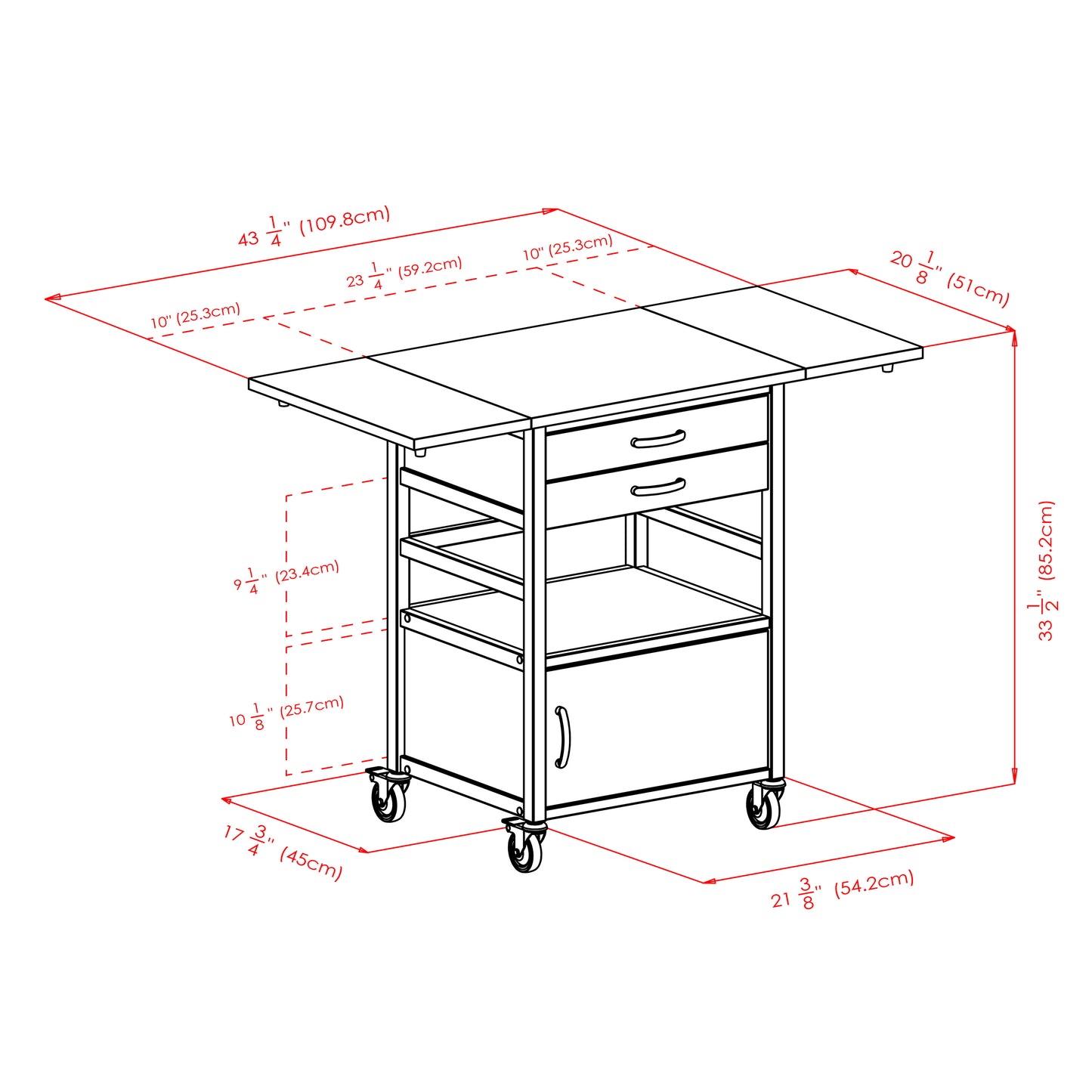 Bellini Drop Leaf Kitchen Cart, Coffee and Natural