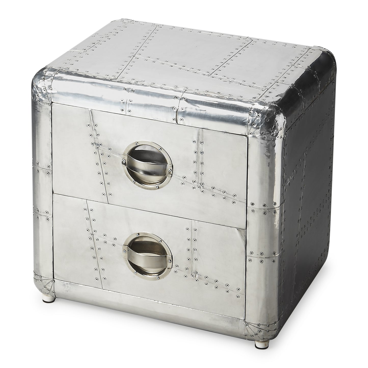 Butler Specialty Company Midway 20 in. W Rectangular Metal and Wood Aviator Themed 2 Drawer Side Table, Silver