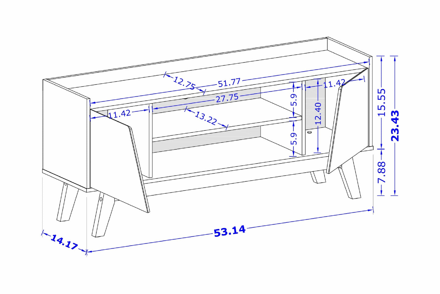 Manhattan Comfort Mid-Century Modern Marcus 53.14 TV Stand with Solid Wood Legs in White 259BMC6