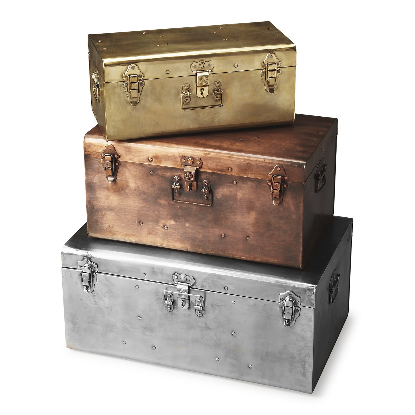 Butler Specialty Company Spirit Rectangular Iron Set of 3 Storage Trunk Set, Assorted