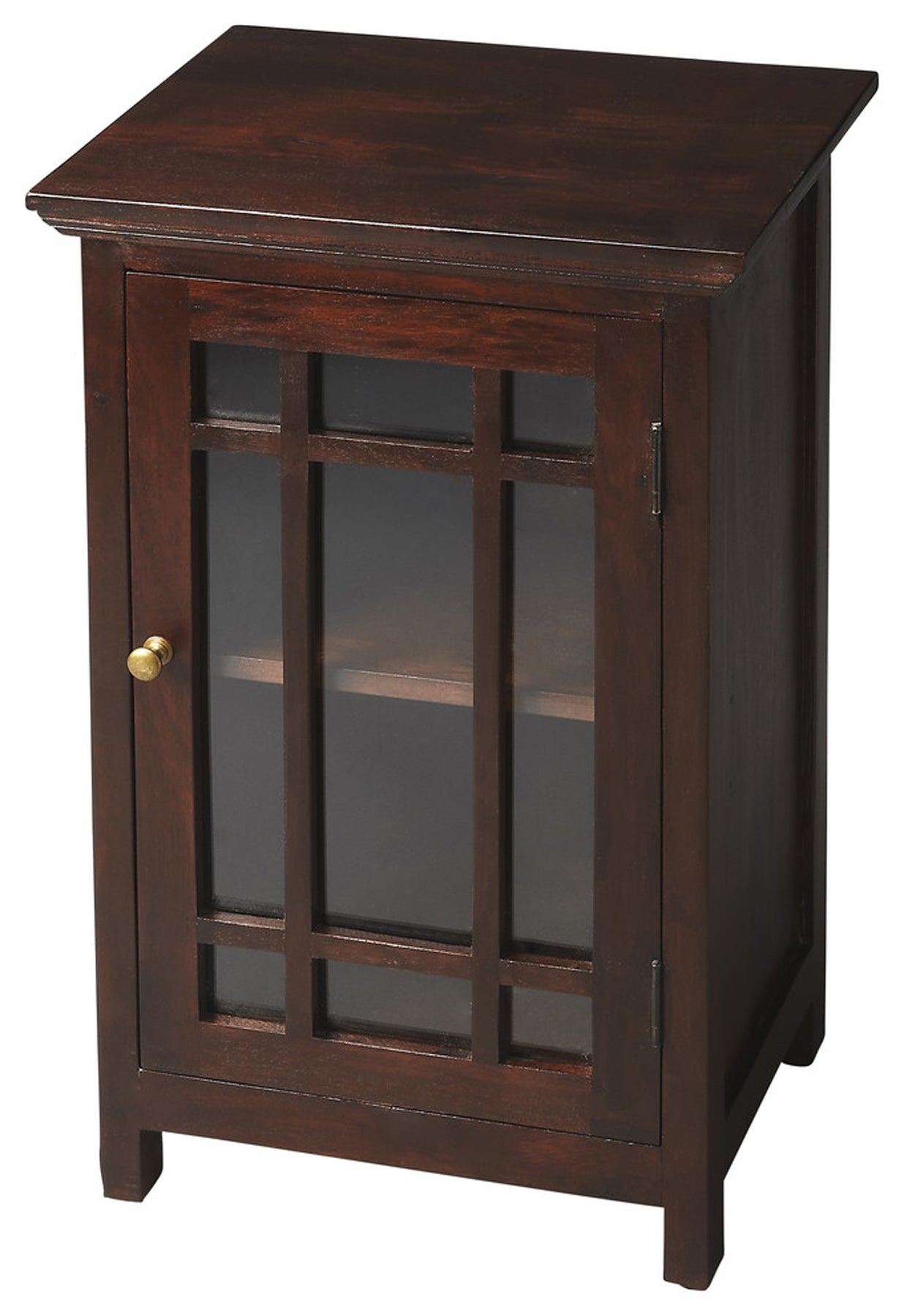 Butler Specialty Company Baxter 15.75 in. W Rectangular Wood and Glass 1 Door Accent Storage Cabinet, Dark Brown