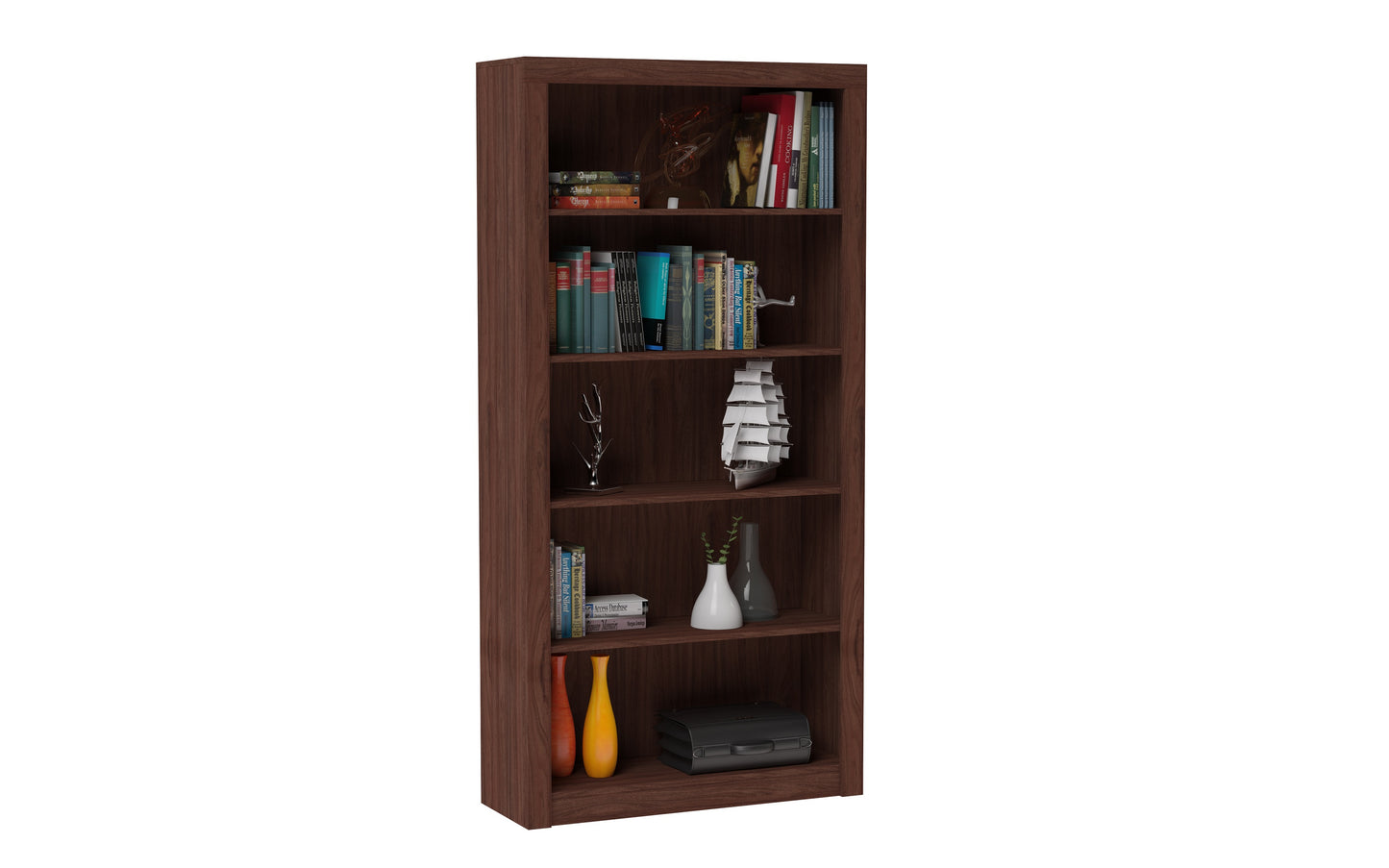 Olinda Mid-Century Modern 36" Open Bookcase in Walnut Brown (5-Shelf) 27AMC164