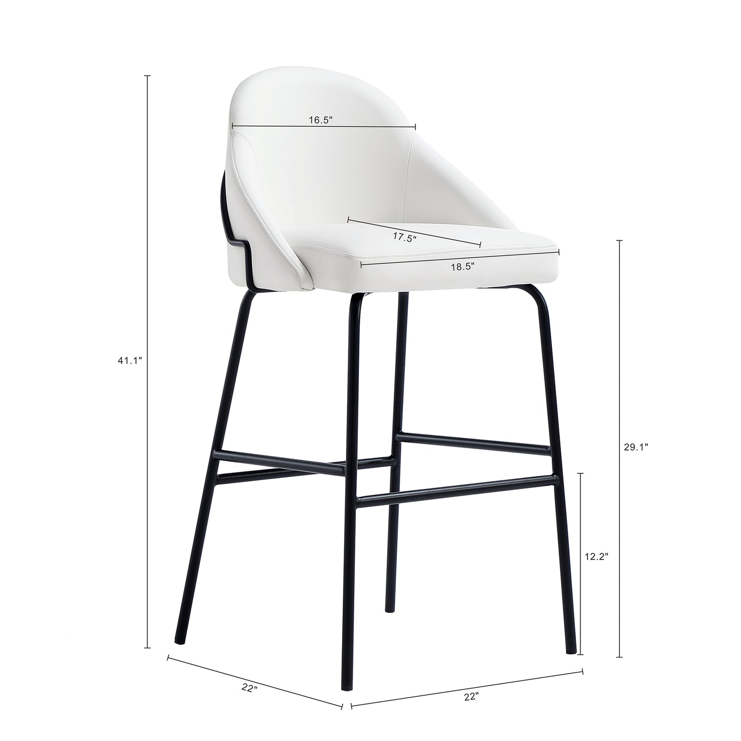 Gracie Modern Metal Upholstered Barstool in White and Black - Set of 3 3-BS022-BWH