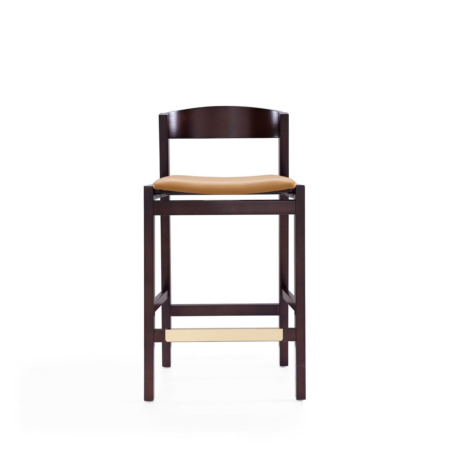Manhattan Comfort Klismos 36.75 in. Camel and Dark Walnut Beech Wood Counter Height Bar Stool (Set of 3) 3-CS007-CL