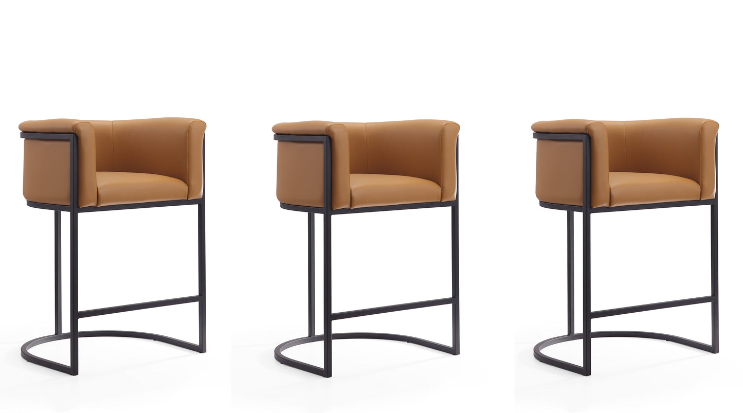 Manhattan Comfort Cosmopolitan 33.8 in. Camel and Black Metal Counter Height Bar Stool (Set of 3) 3-CS008-CL