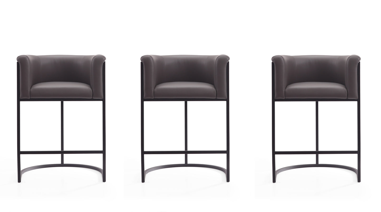 Manhattan Comfort Cosmopolitan 33.8 in. Pebble and Black Metal Counter Height Bar Stool (Set of 3) 3-CS008-PE