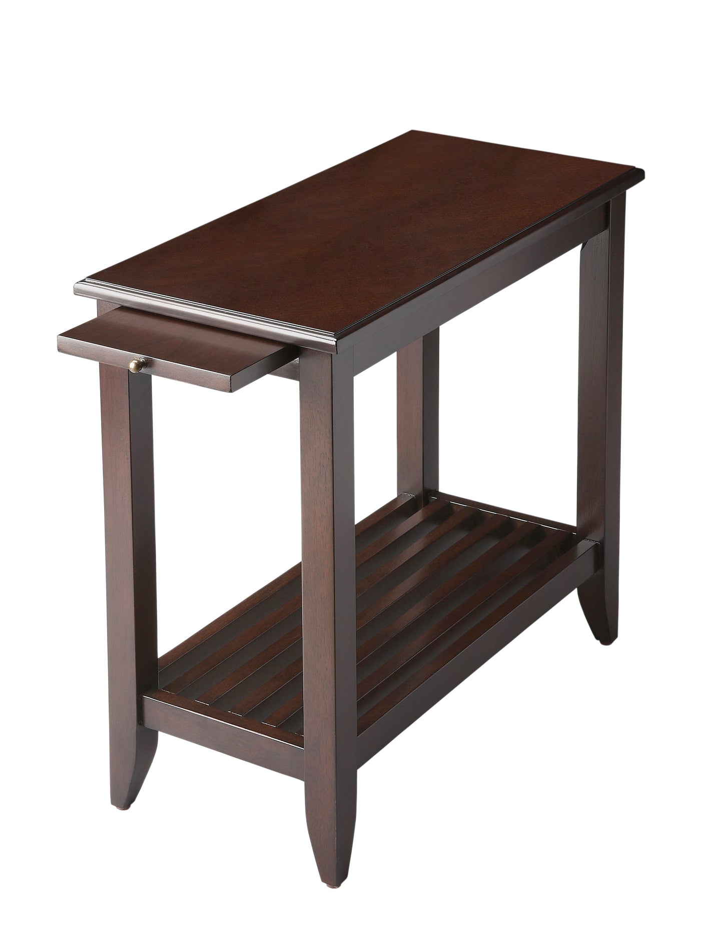 Butler Specialty Company Irvine 12 in. W Rectangular Wood Side Table with Pull-Out Tray and Lower Open Shelf, Dark Brown