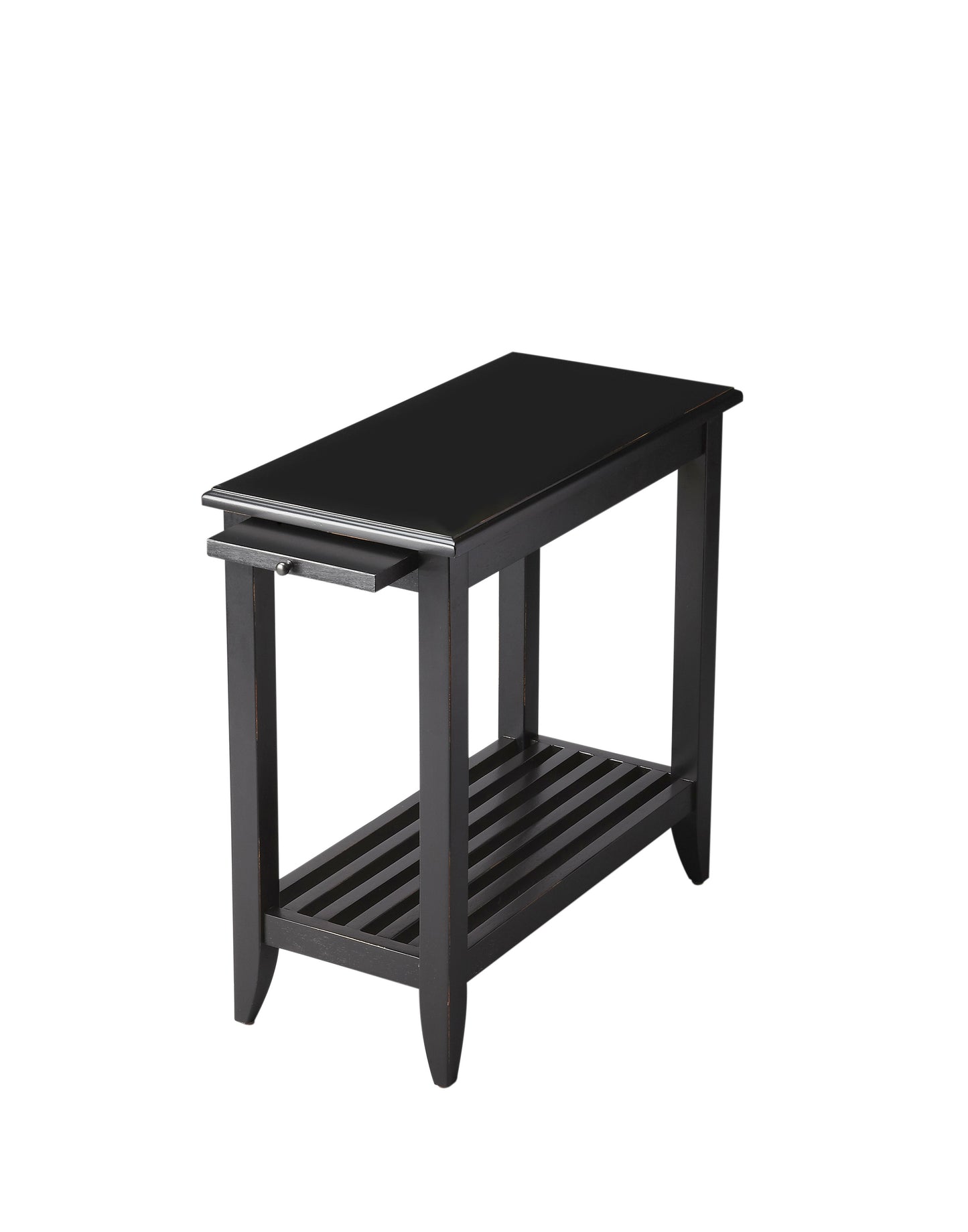 Butler Specialty Company Irvine 12 in. W Rectangular Wood Side Table with Pull-Out Tray and Lower Open Shelf, Black