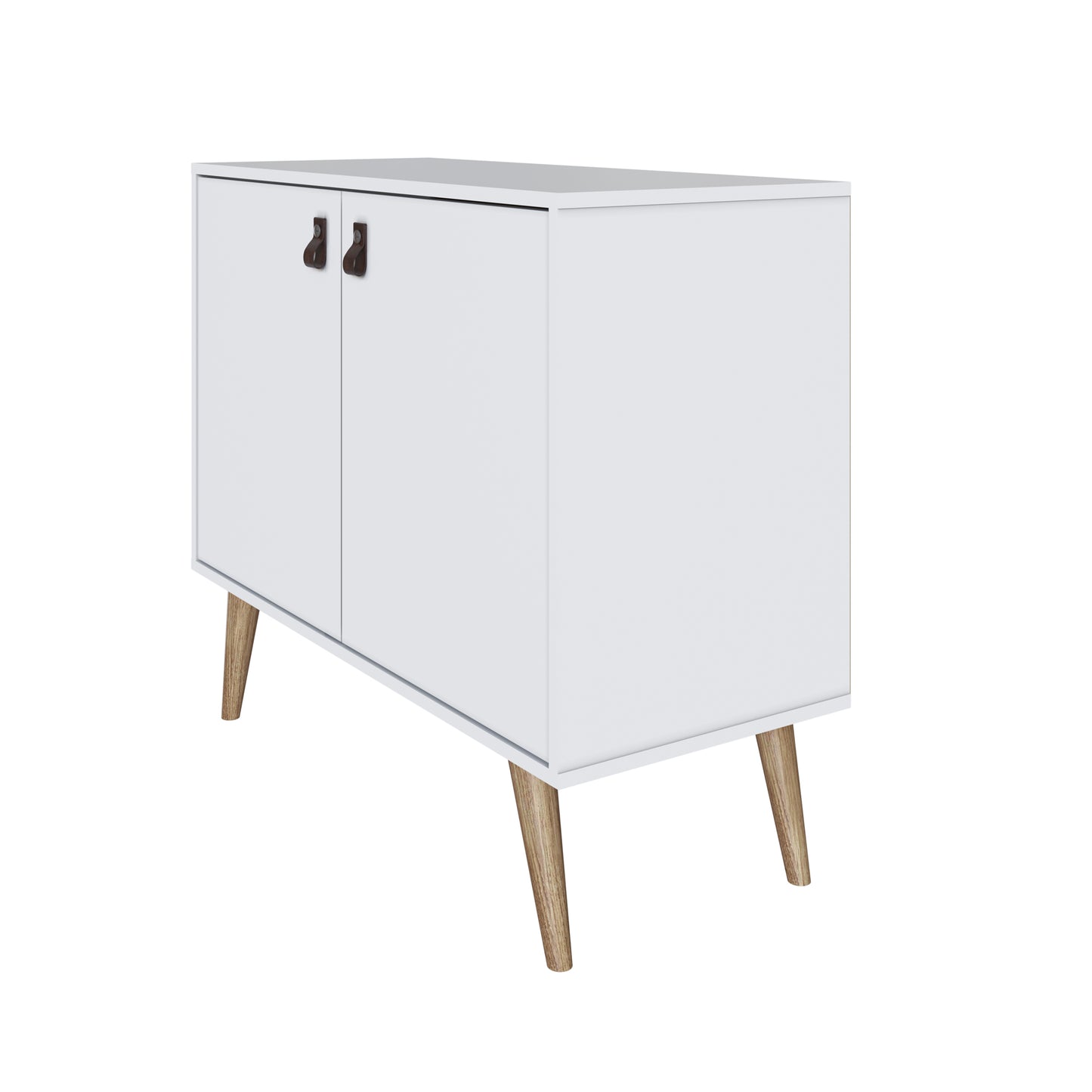 Manhattan Comfort Amber Accent Cabinet with Faux Leather Handles in White 307GFX1
