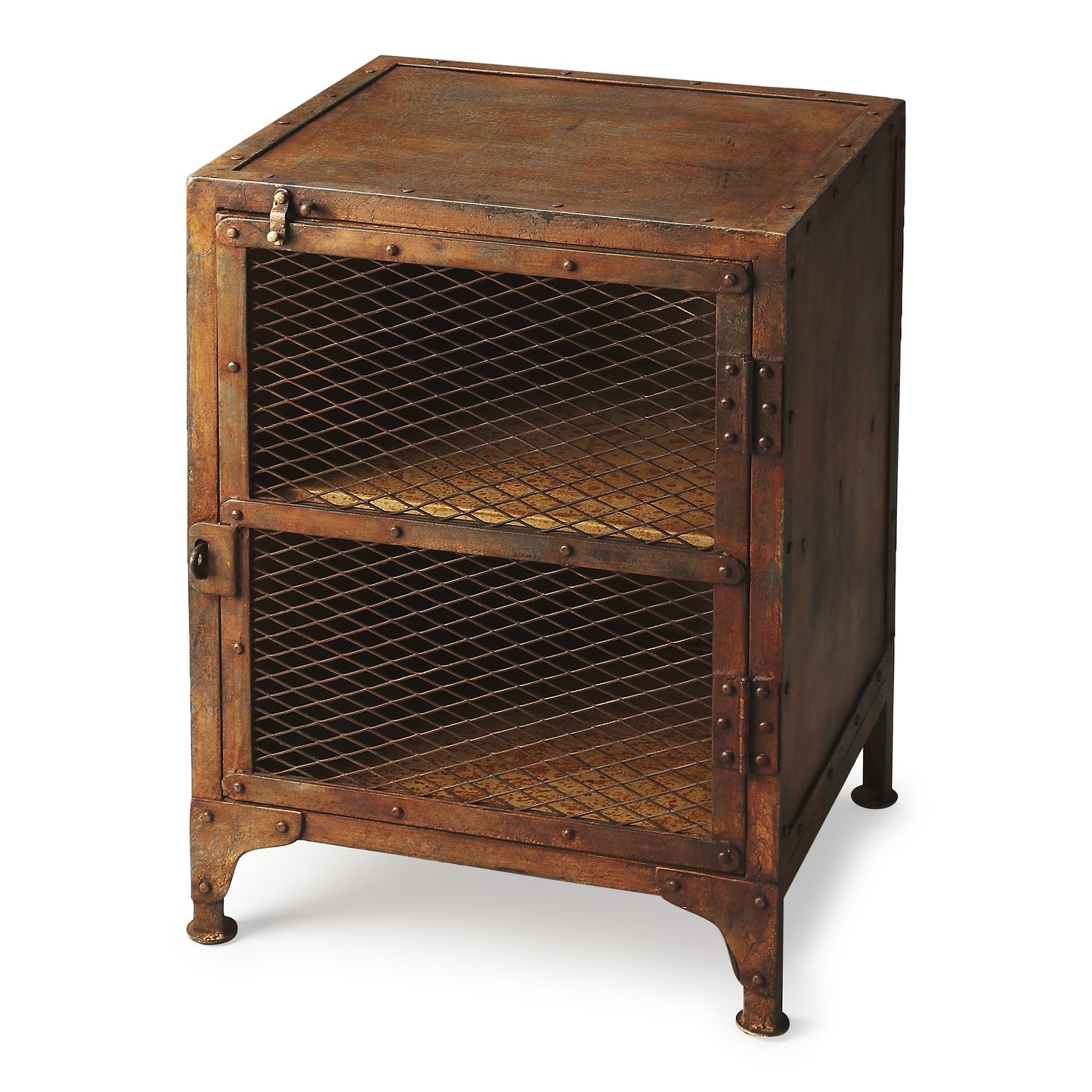 Butler Specialty Company Lucas 18 in. W Rectangular Metal Industrial Chic End Table with Storage, Medium Brown