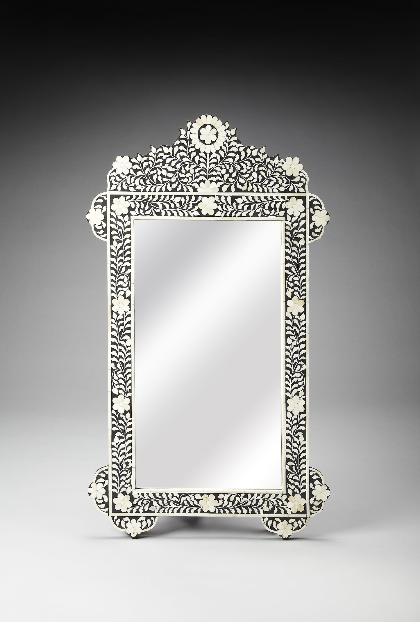 Butler Specialty Company Vivienne 28 in. W x 48 in. H Rectangular Crown Bone Inlay Wall Mirror, Black and White