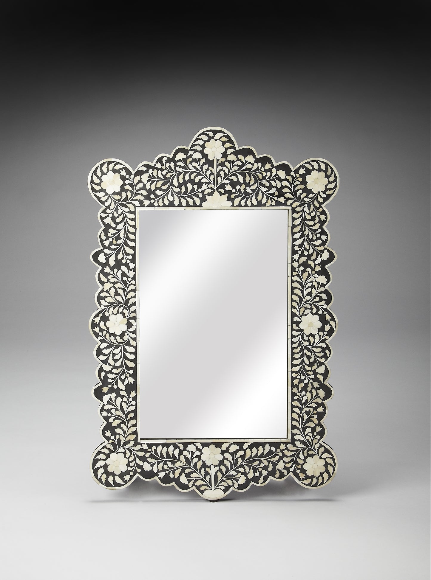 Butler Specialty Company Vivienne 24 in. W x 36 in. H Rectangular Arched Bone Inlay Wall Mirror, Black and White