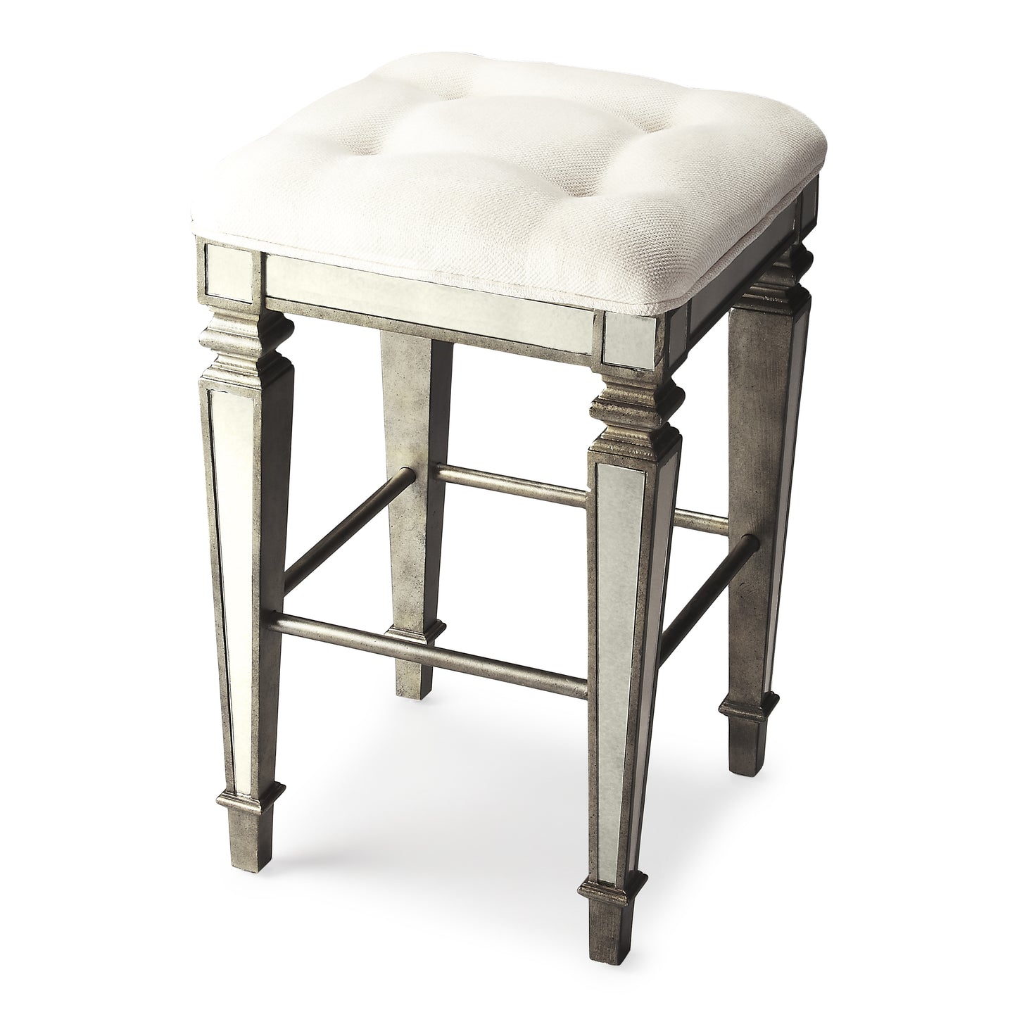 Butler Specialty Company Celeste 30 in. Seat Height Upholstered and Mirrored Bar Stool, Silver