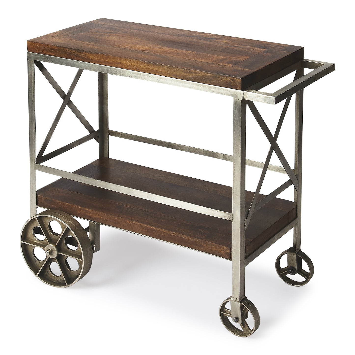 Butler Specialty Company Merrill 34 in. W Rectangular Metal and Wood Mobile 2 Tier Bar Cart, Multi-Color