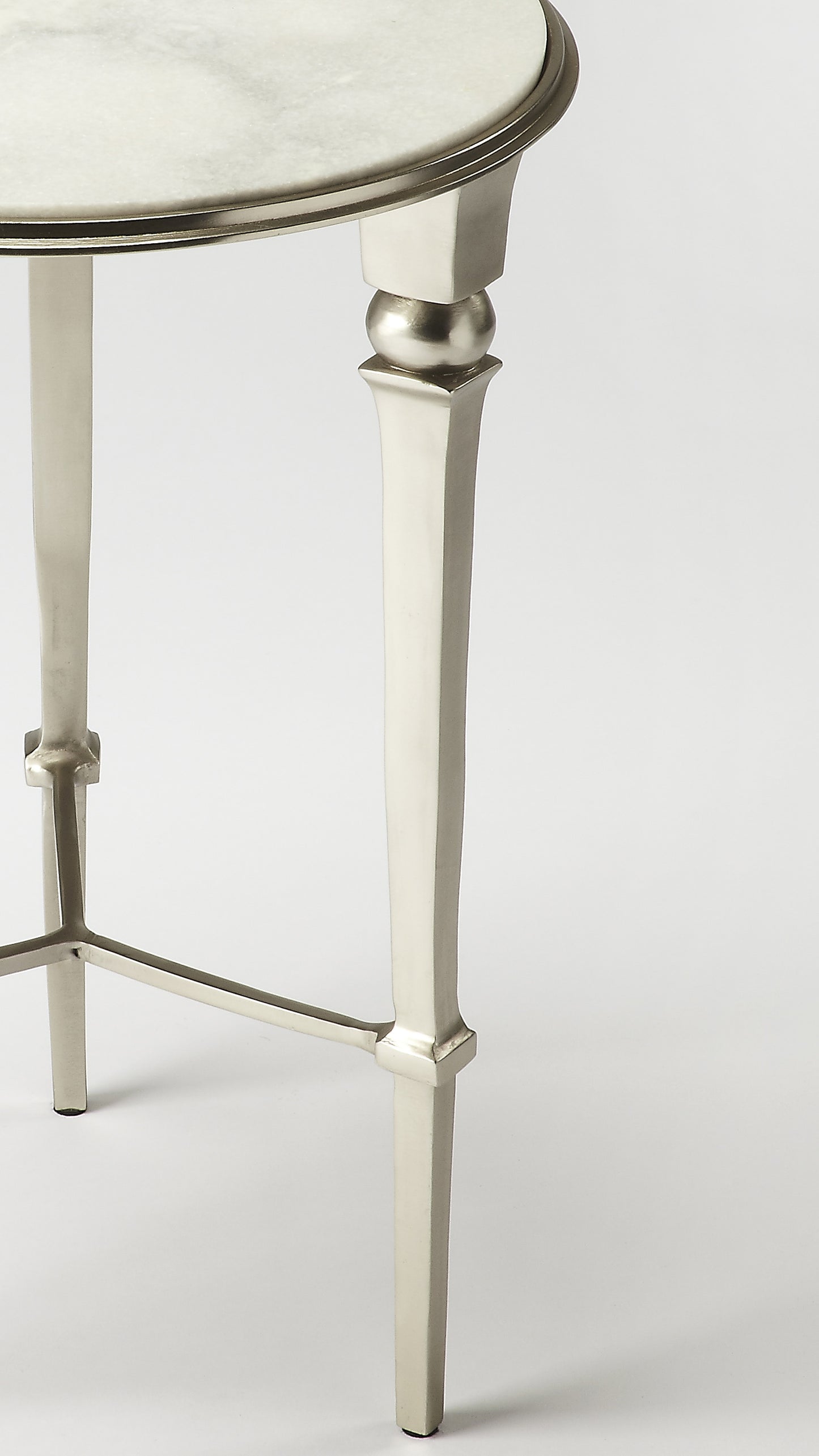 Butler Specialty Company Darrieux 16 in. W Round Marble and Metal Side Table, Silver