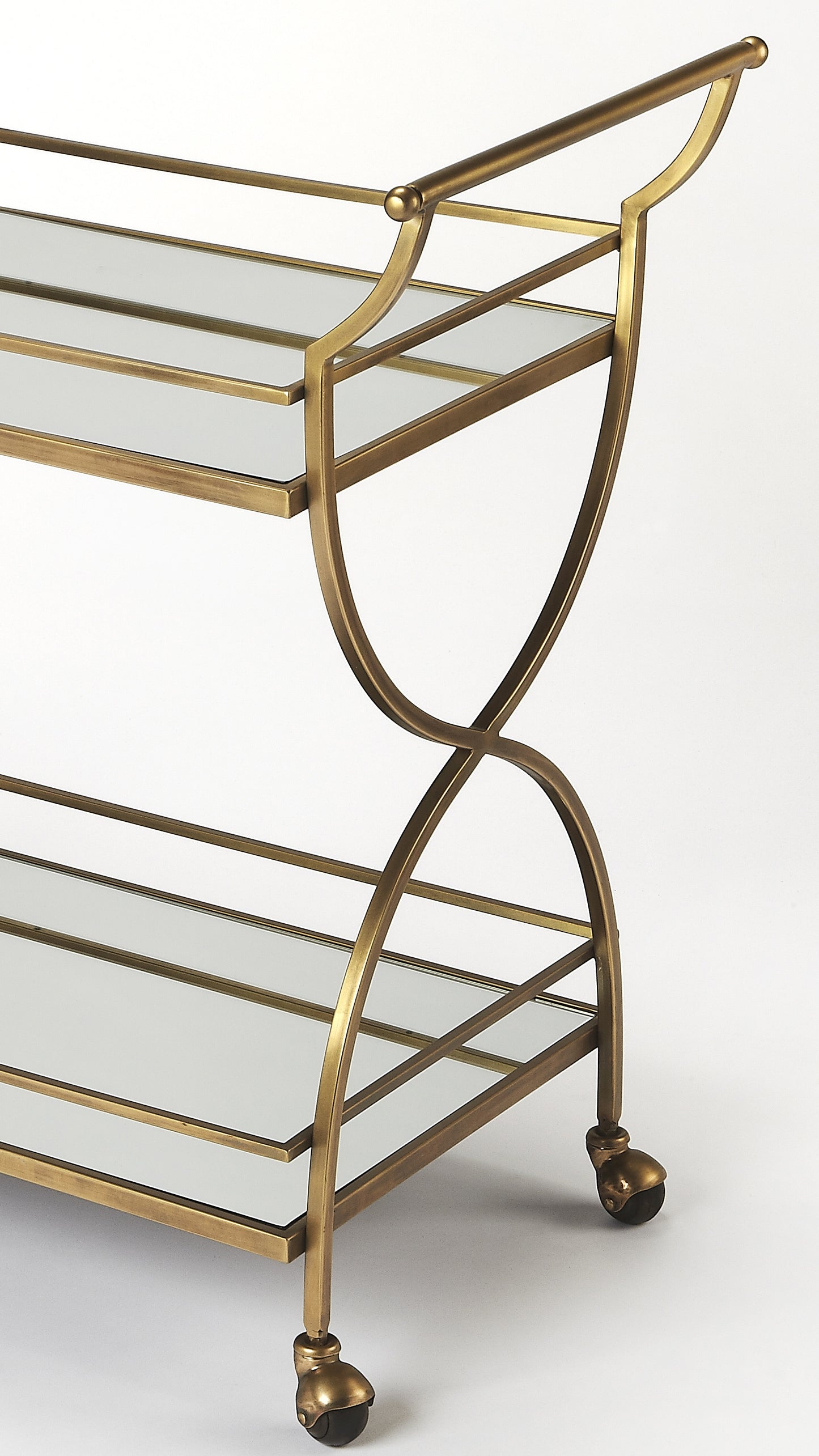 Butler Specialty Company Graci 38 in. W Rectangular Mirror and Metal Antique Mobile Bar Cart, Gold