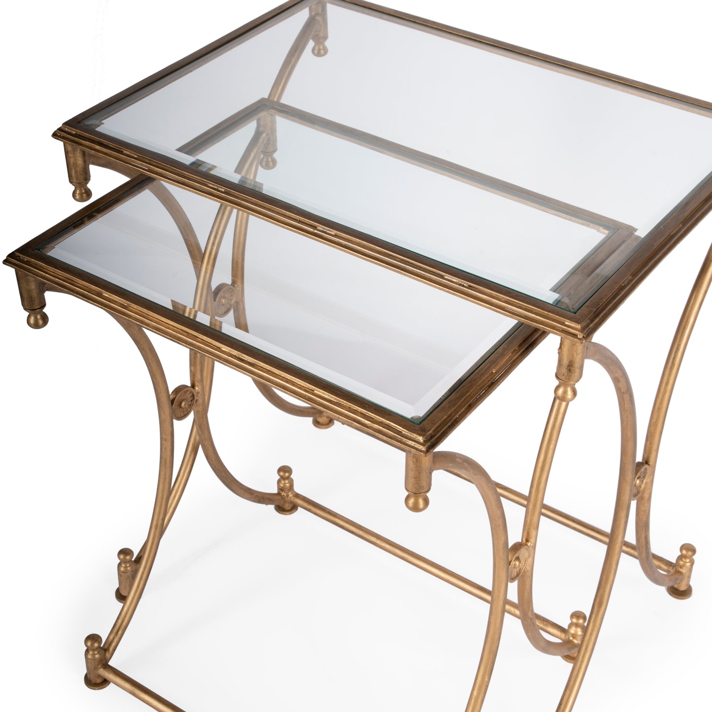 Butler Specialty Company Beverly Rectangular Glass and Metal Set of 2 Nesting Tables, Gold