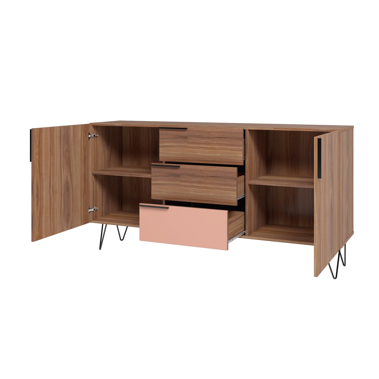 Manhattan Comfort Beekman 62.99 Sideboard with 4 Shelves in Brown and Pink 403AMC229