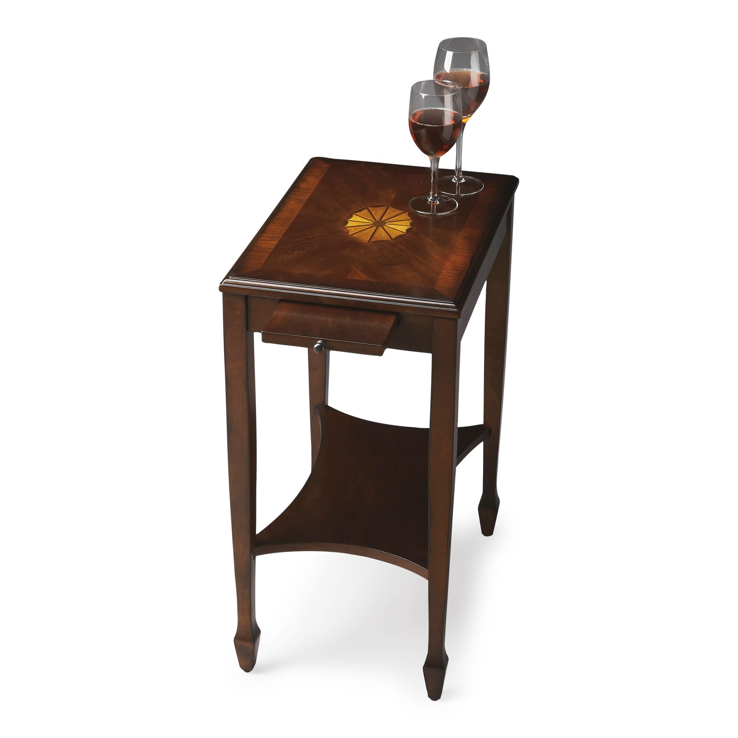 Butler Specialty Company Gilbert 12 in. W Rectangular Wood End Table with Pull-Out Tray and Lower Open Shelf, Dark Brown