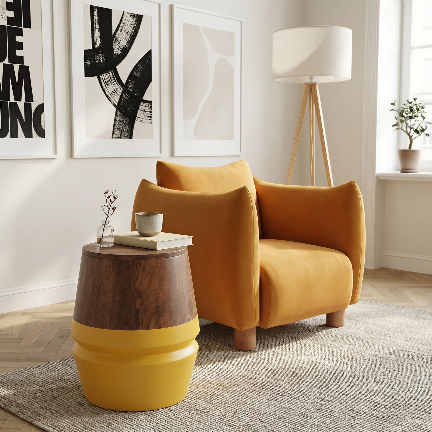 Tornos Side Table Walnut & Yellow - 7