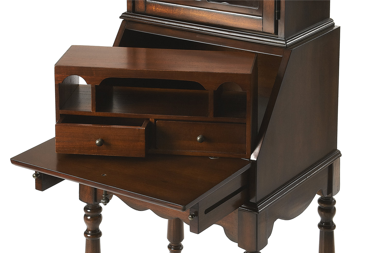 Butler Specialty Company Newlark 20 in. W Rectangular Wood and Glass Traditional 2 Drawer 1 Door Secretary, Dark Brown