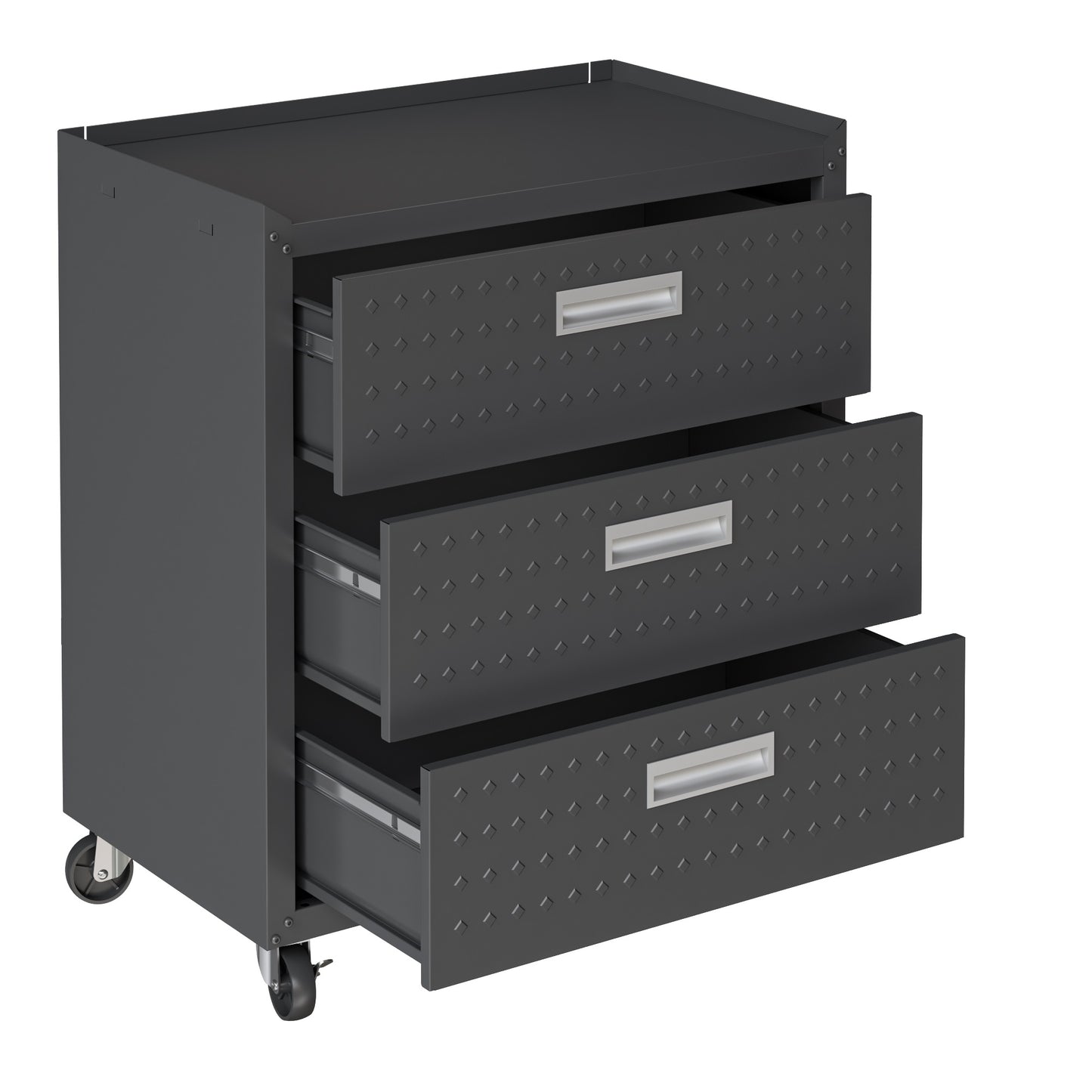 Manhattan Comfort Fortress Textured Metal 31.5" Garage Mobile Chest with 3 Full Extension Drawers in Charcoal Grey 4GMCC-CH