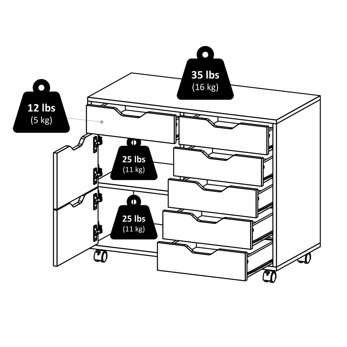 Halifax 6-Drawer Multi-Storage Mobile Cabinet, White