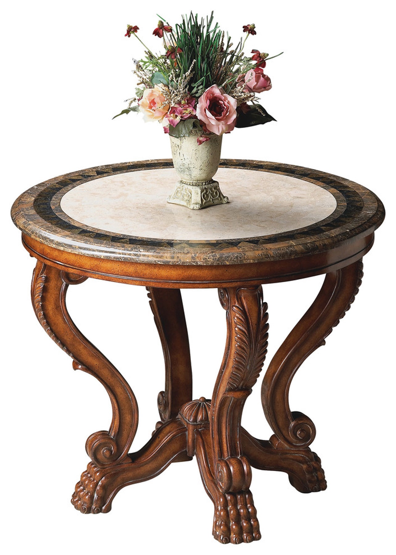 Butler Specialty Company Mable 36 in. W Round Fossil Stone and Wood Foyer Table, Multi-Color