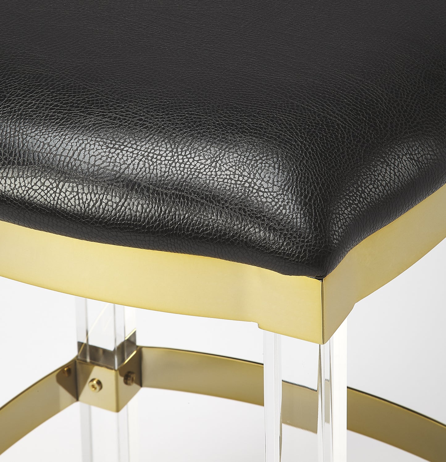 Butler Specialty Company Jordan 24 in. Seat Height Faux Leather and Acrylic Backless Counter Stool with Foot Rest, Black