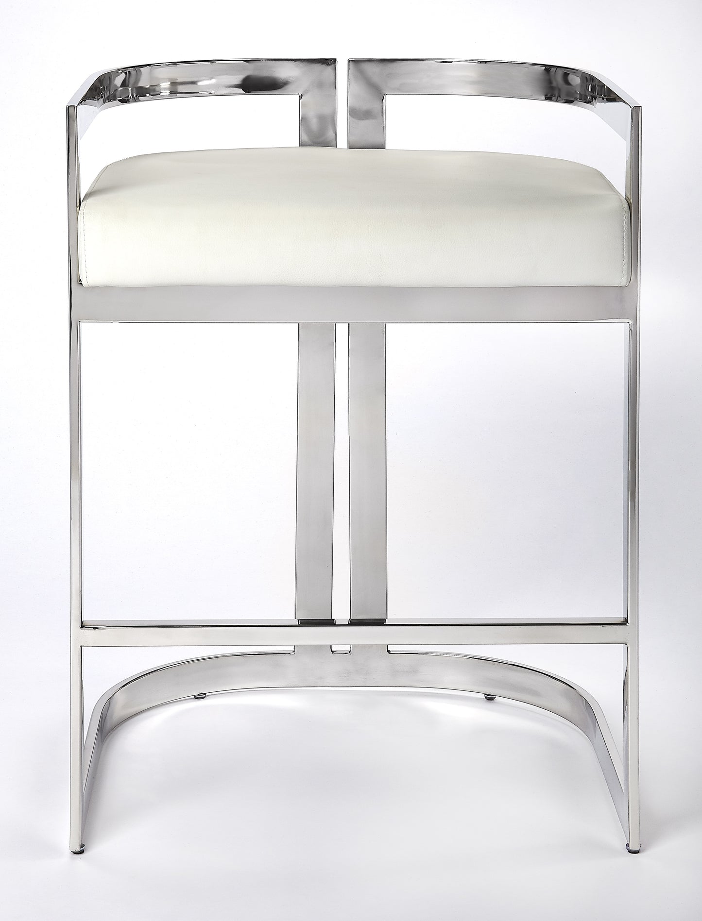 Butler Specialty Company Clarence 25 in. Seat Height Faux Leather and Metal Counter Stool with Low Back, Silver