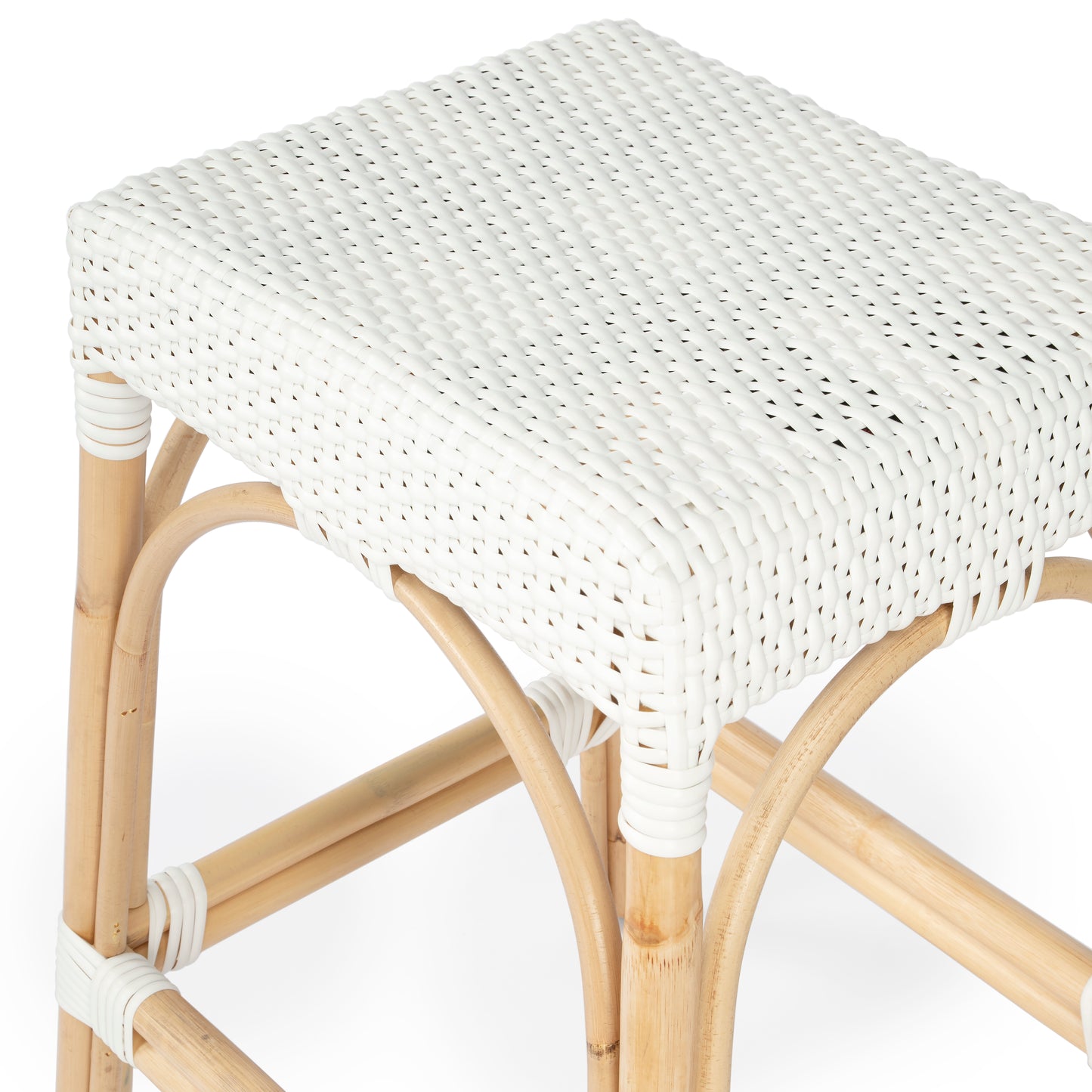 Butler Specialty Company Robias 24.5 in. Seat Height Rectangular Rattan Backless Counter Stool with Footrest, Glossy White