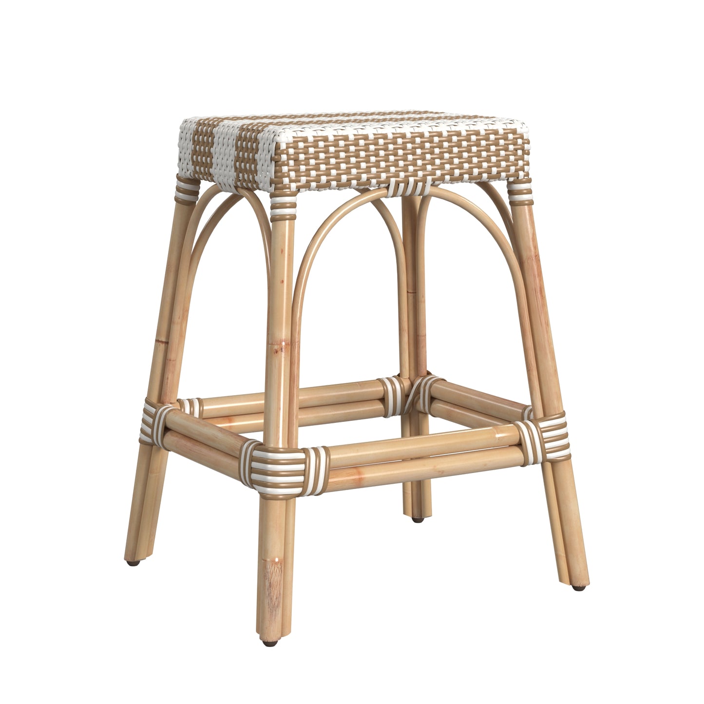 Butler Specialty Company Robias 24.5 in. Seat Height Rectangular Rattan Counter Stool, Tan and White Stripe