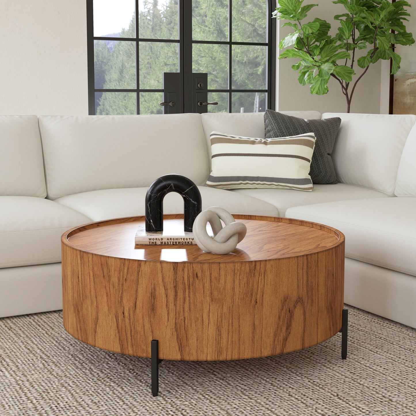 Butler Specialty Company Tori 40 in. W Round Wood Modern Coffee Table, Medium Brown