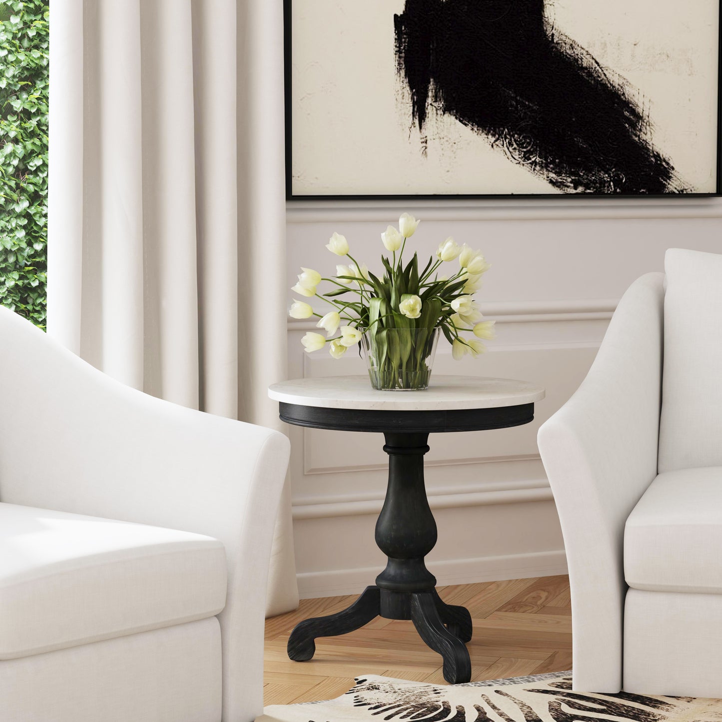 Danielle Marble 24" Pedestal Side Table in Black 5515432