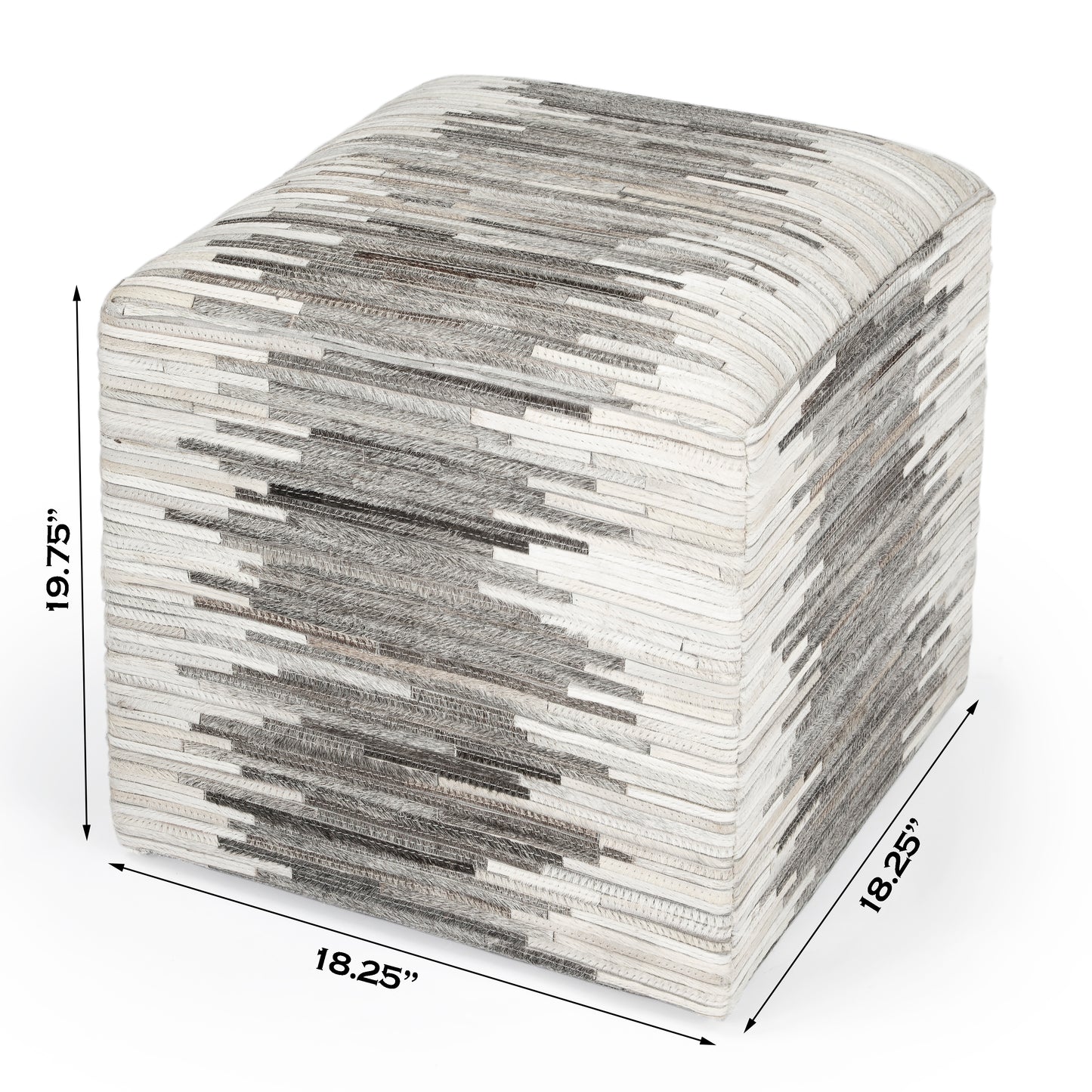 Victorian Hair on Hide Cube Ottoman in Gray 5535148