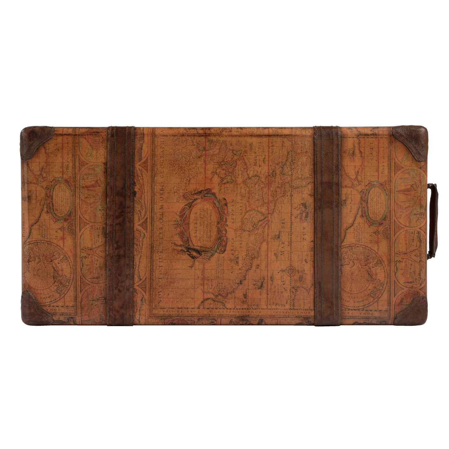 Butler Specialty Company Vasco 24 in. W Rectangular Old World Map 1 Drawer Side Table with Lower Open Shelf, Medium Brown