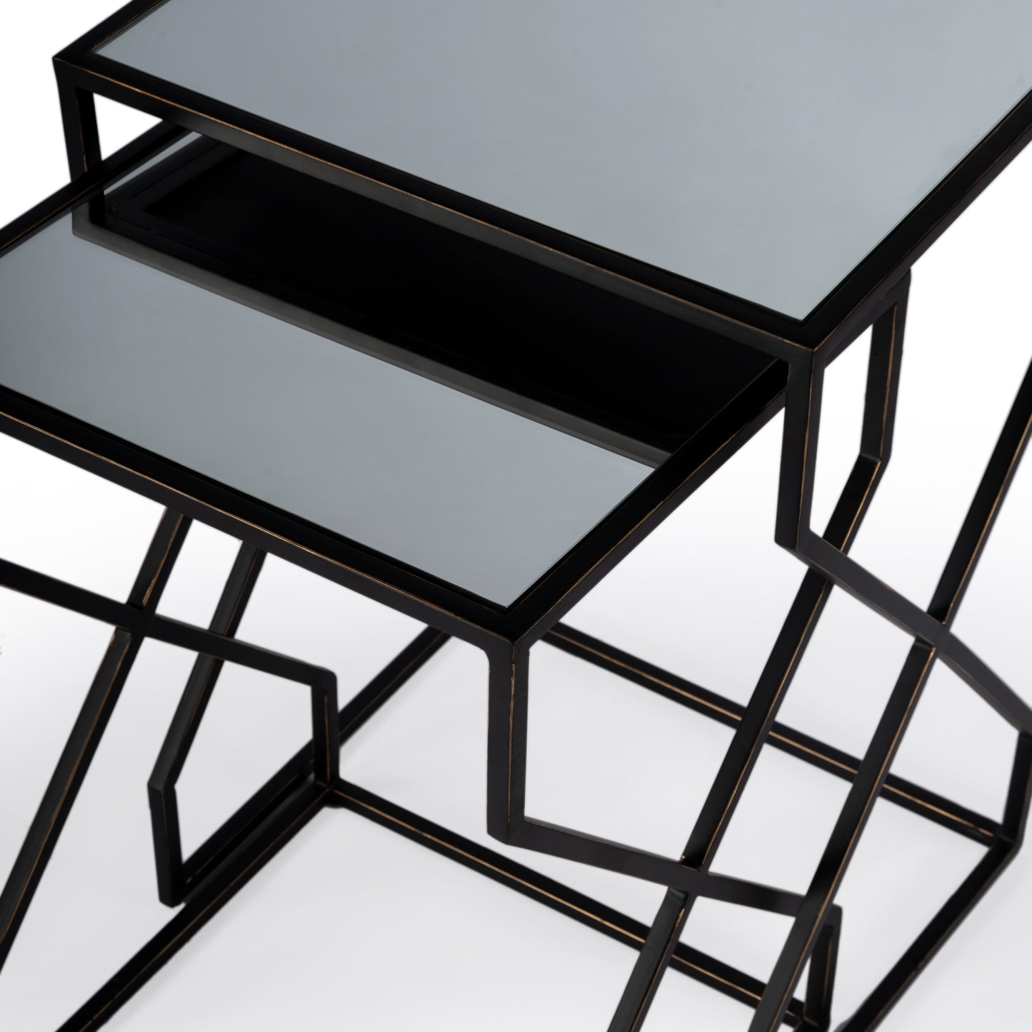 Butler Specialty Company Demi Rectangular Mirror and Metal Modern Set of 2 Nesting Tables, Black