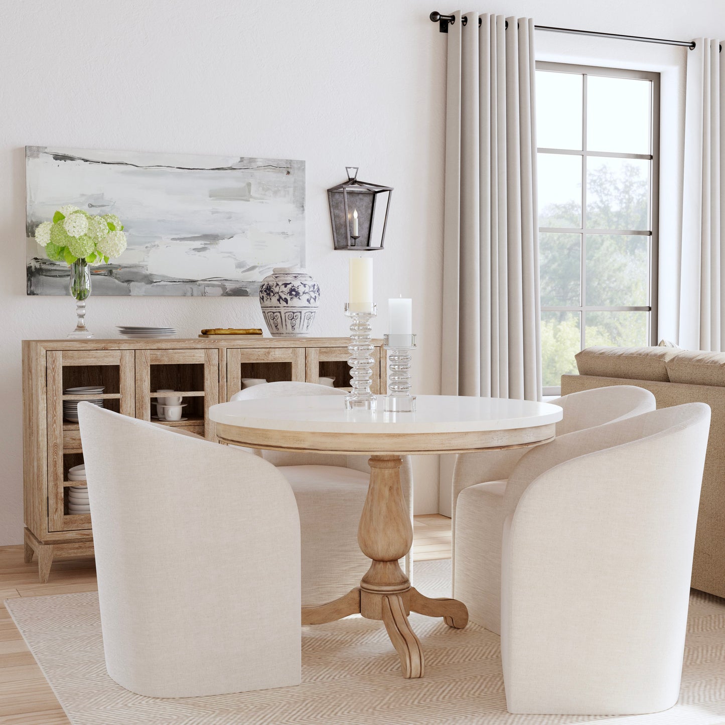 Danielle 44" Round Pedestal Marble top Dining Table in Tan/Beige 5644415