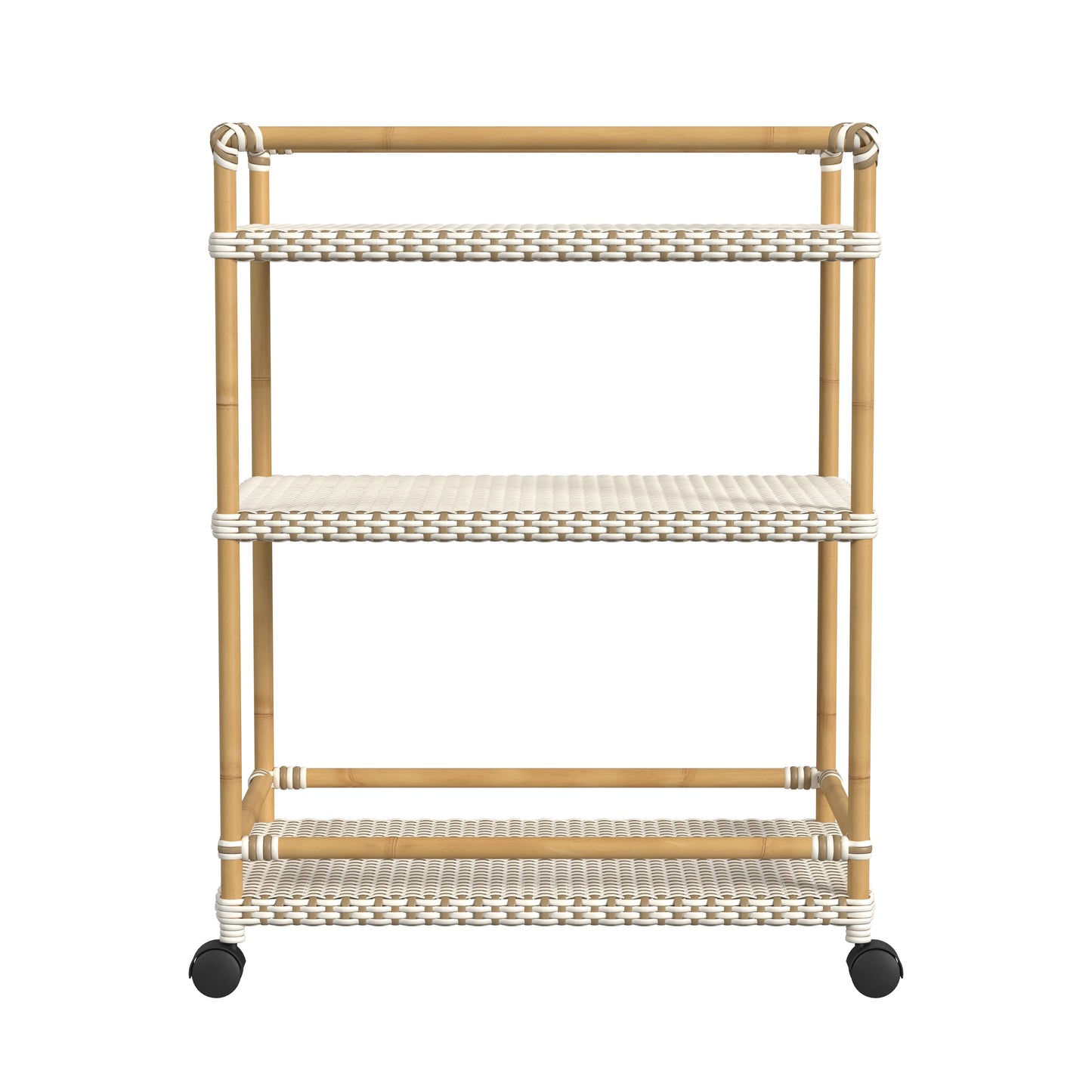 Tobias Outdoor Rattan and Metal 3- Tier Rattan Bar Cart in Beige and White 5651433