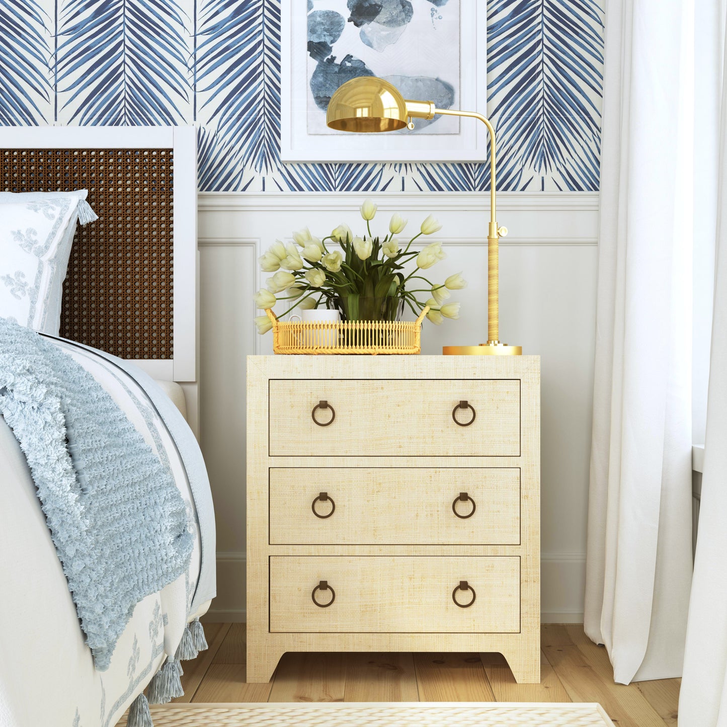 Bar Harbor Raffia 3 Drawer Nightstand in Natural 5667362