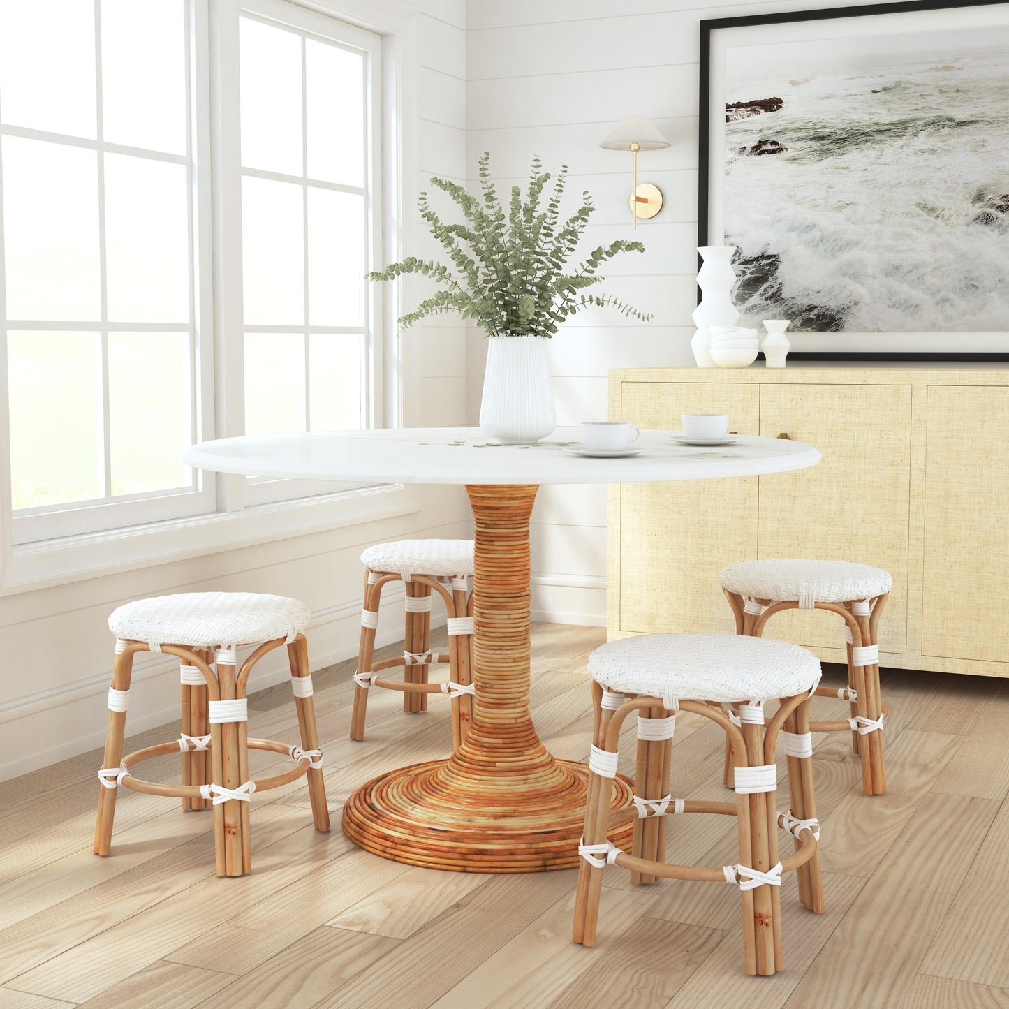 Tobias Rattan Round 18" Stool in White 5745304