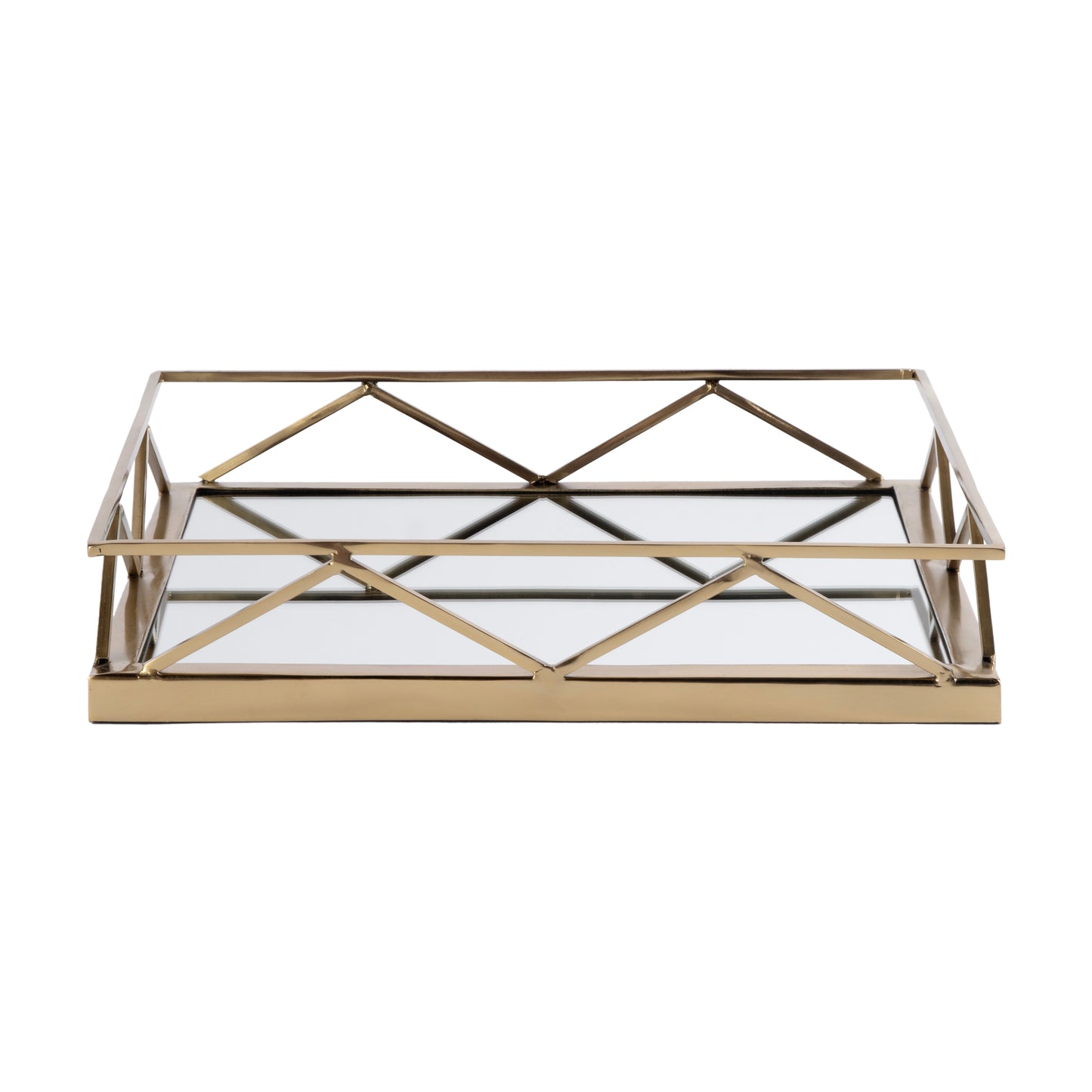 Butler Specialty Company Lydon 16 in. W Square Metal and Mirrored Glass Serving Tray, Gold