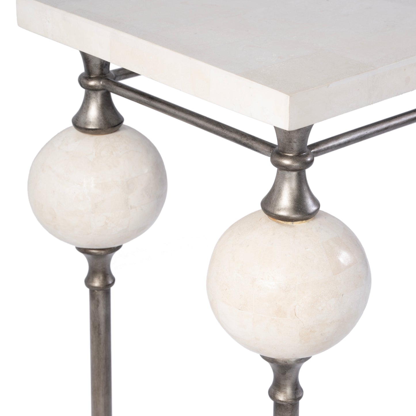 Butler Specialty Company Amadeo 49 in. W Rectangular Stone and Metal Console Table, White, Silver