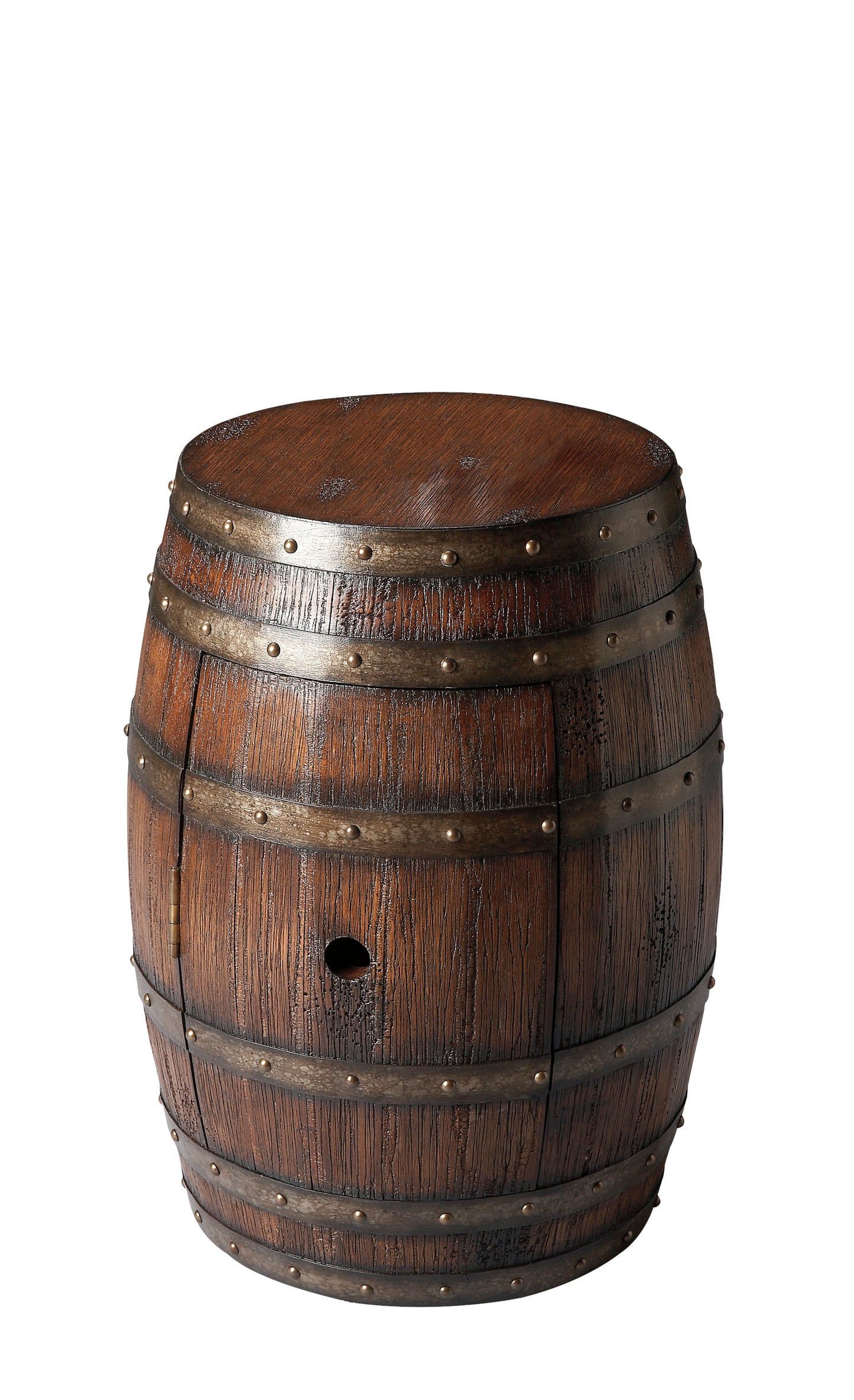Butler Specialty Company Lovell 18 in. W Round Wood Rustic Barrel Side Table with Storage, Dark Brown