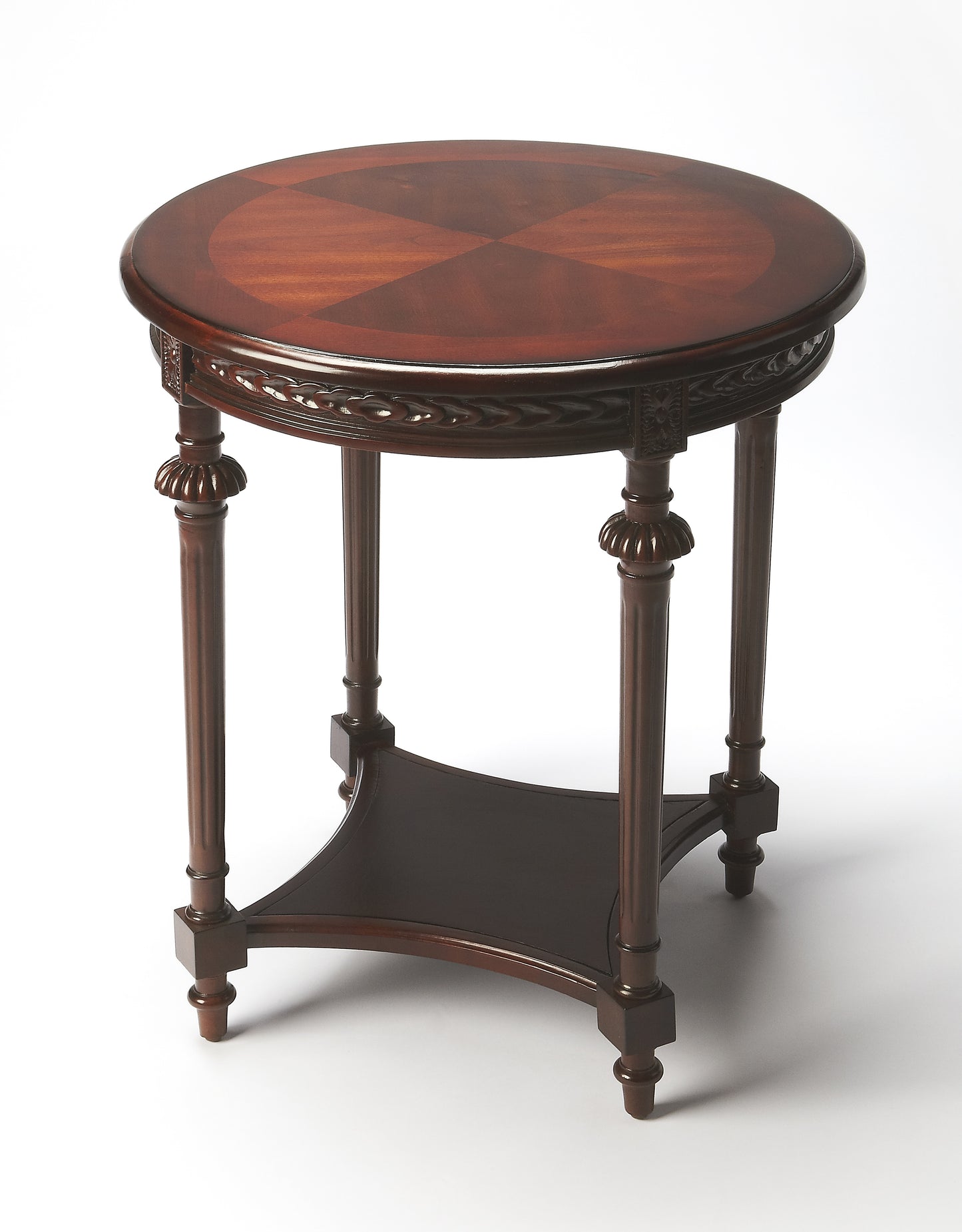 Butler Specialty Company Hellinger 24 in. W Round Wood Tall End Table with Open Shelf, Dark Brown